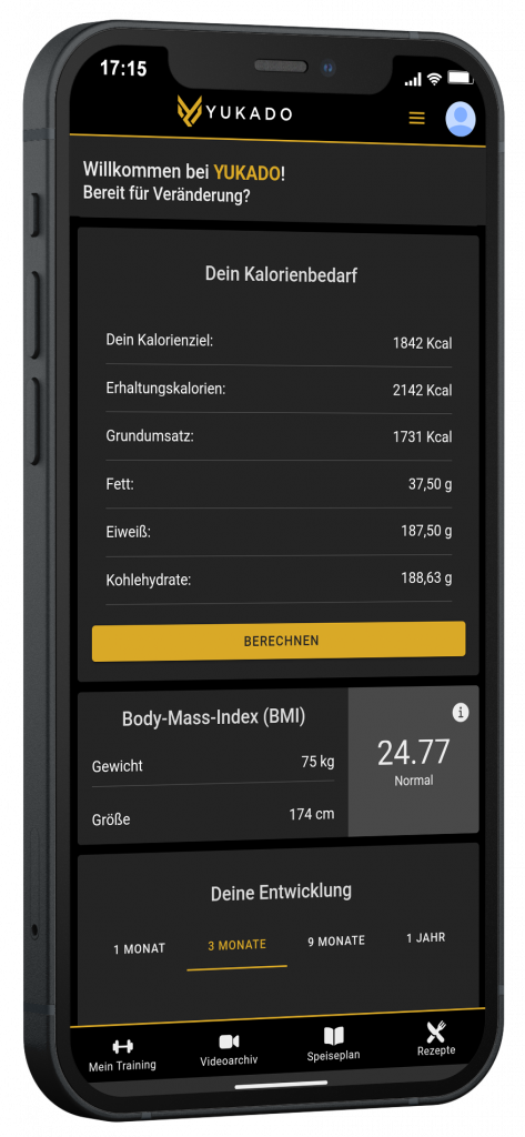 Yukado App Kalorienrechner auf dem Smartphone
